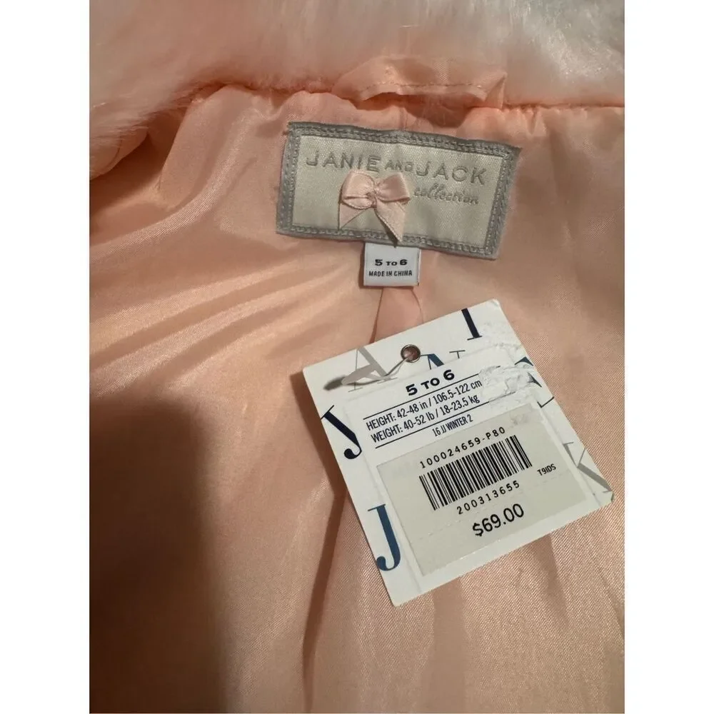 Janie and Jack NWT pink Faux fur cape little girl 5-6